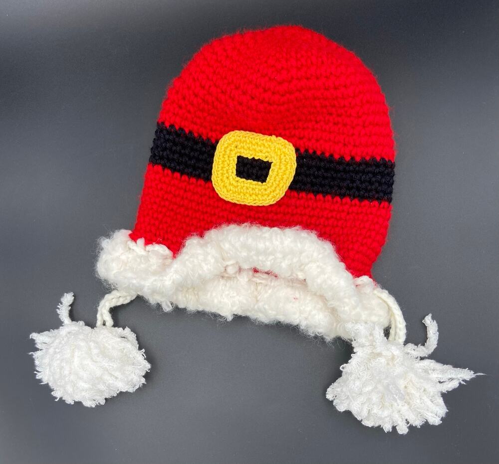 Handmade Baby's Crocheted Red Santa Hat with Tassels - Fits 16" Head